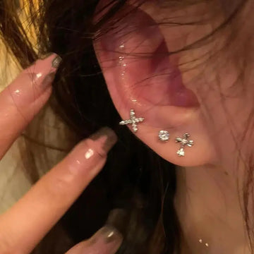 DAIIIBABYYY  -  6Pcs/set Silver Color Rhinestone Cross Stud Earrings For Women Fashion Punk Earring Sets Trendy Jewelry Gifts